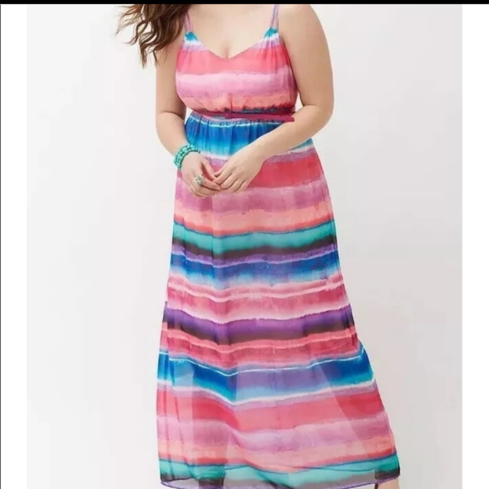 18/20 Lane Bryant Sunset Stripe Chiffon Maxi